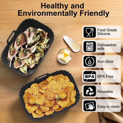 Skiennix Silicone Air Fryer Liners - Reusable for Ninja Foodi & COSORI 9QT | Fits 8-10QT Dual Basket