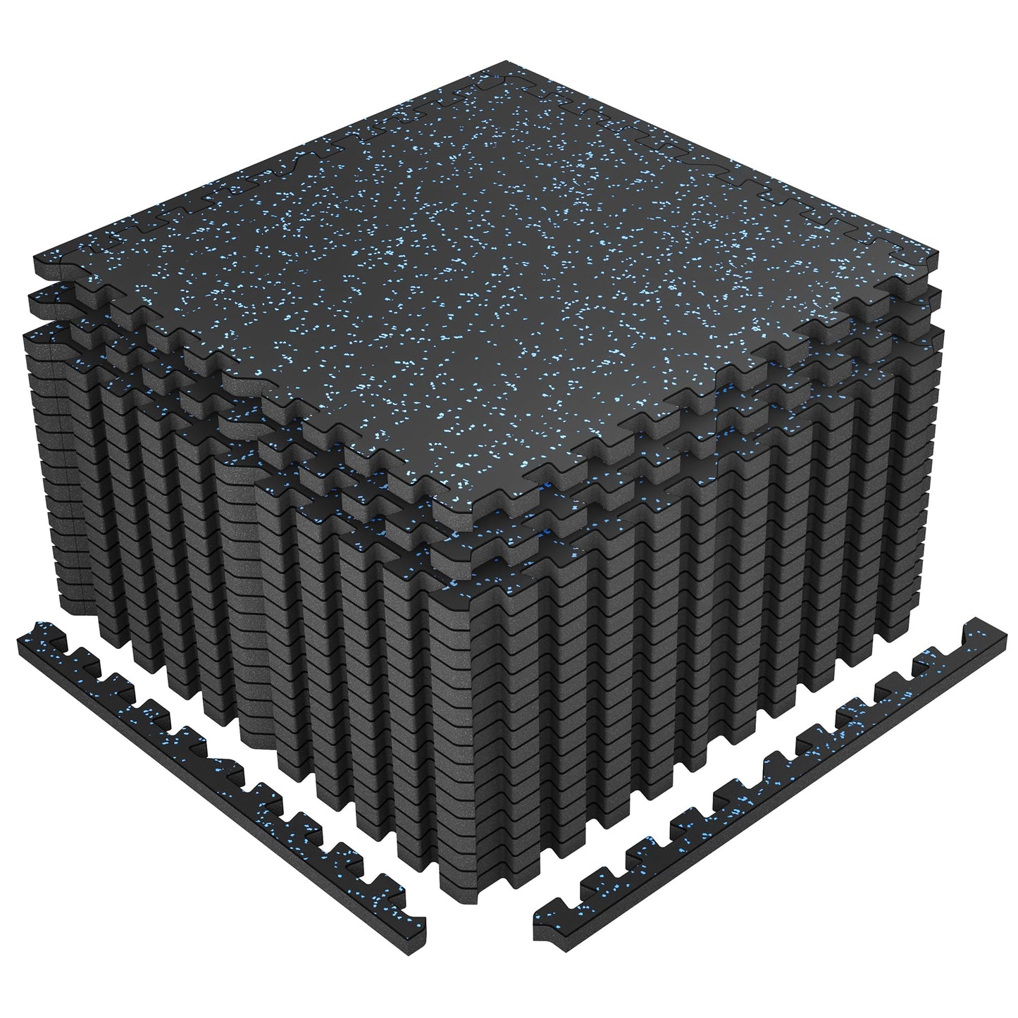 SUPERJARE 1" Extra-Thick Rubber Top Exercise Mat, Puzzle Gym Flooring for Home Gym, Gym Mat for Workout Equipment, Interlocking Floor Tiles with EVA Foam, 18 Pcs 72 Sq Ft, Black/Blue
