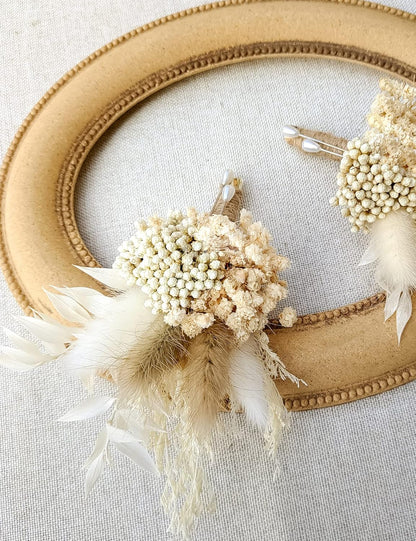 Dried Flowers Boutonnieres Set of 2 for Men, Rustic Boho Fall Wedding Grooms Buttonhole with Pampas Grass Decoration