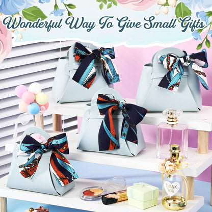 Abbylike 18 Pcs PU Leather Purse Gift Bags with Handles Ribbon Wedding Purse Party Favor Candy Boxes Treat Goodie Bag for Birthday Bridal Baby Showers Party (Blue)