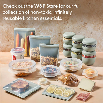 W&P Porter Silicone Reusable Storage Bag, Sandwich (36oz Stand-Up), Cream Food Storage Container, Microwave Safe