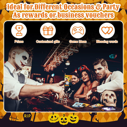 WinnerWhy 200 Pcs Halloween Scratch Off Cards 10 Styles Holiday DIY Scratch Blank Gift Certificates with 300 Stickers Halloween Cards for Adults Groups Party Favor Prizes Business