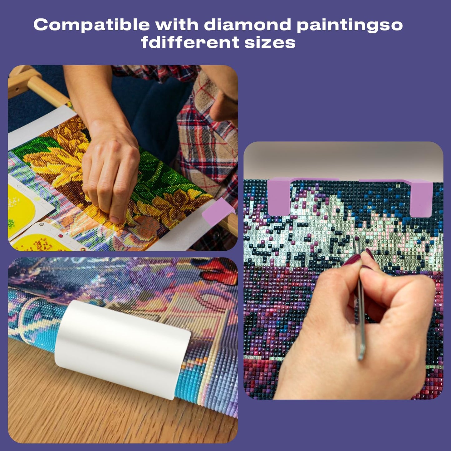 Diamond Painting Canvas Roll Holder, Adjustable Diamond Art Canvas Holder Table Clamp, Smooth Diamond Painting Roller Tool with Anti-Slip Rubber Pads for Workspace Organization, Purple