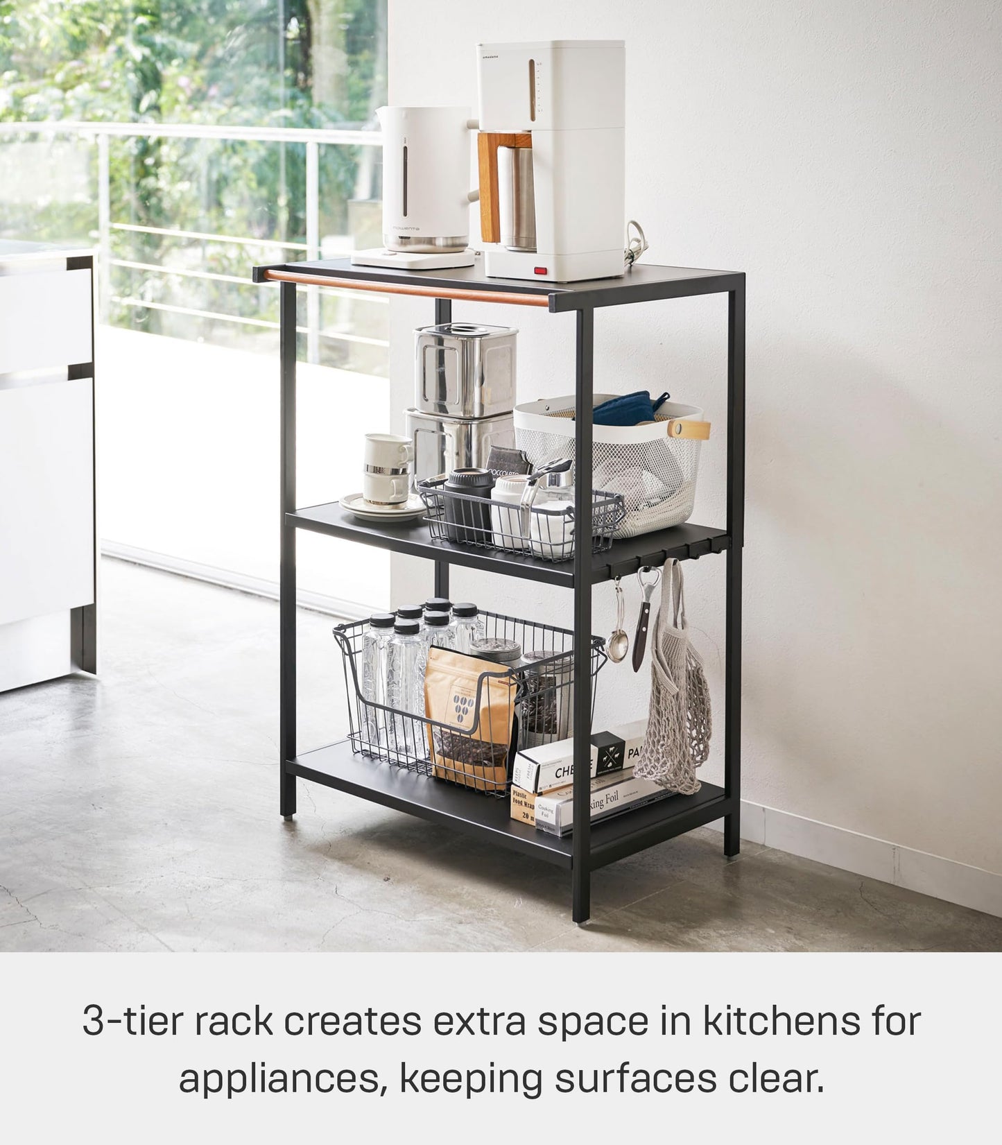 Yamazaki Home Kitchen Appliance 3 tier Storage Rack-Standing Organizer Shelves, One Size, Black