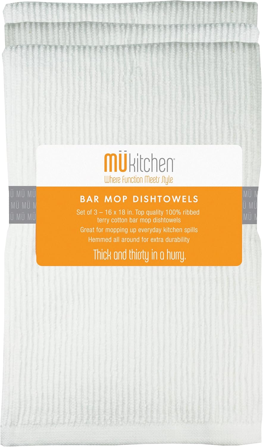 MUkitchen Bar Mop Dishtowel, White, Set of 3