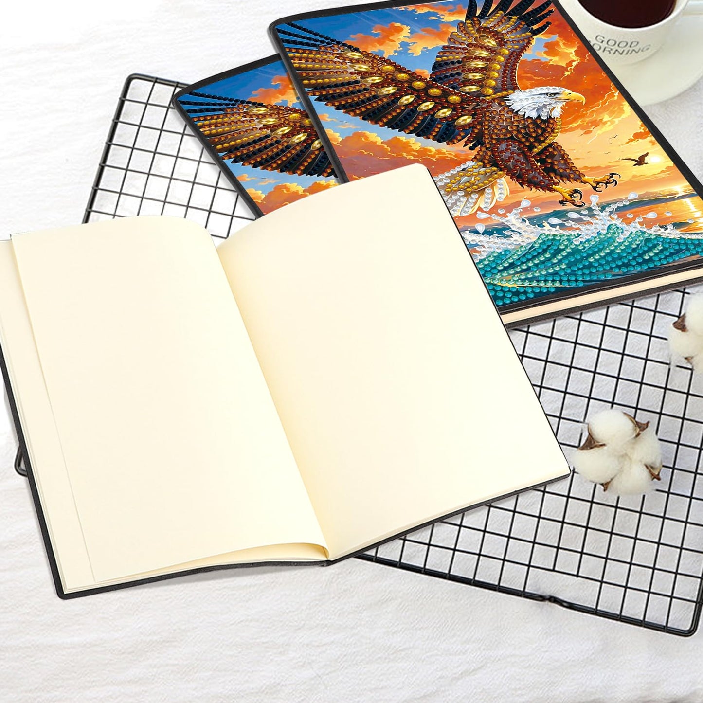 JISHSHAY Eagle Diamond Painting Notebook Journal Eagle Diamond Art Note Book Animal Gem Art Sketchbook Mosaic Kits for Adults Diary Gem Painting Leather Journal with Special Shaped Drills 5.7×8.26in