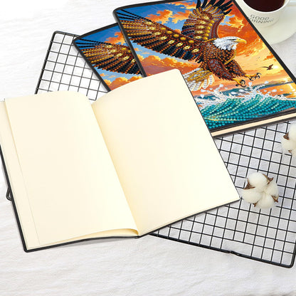 JISHSHAY Eagle Diamond Painting Notebook Journal Eagle Diamond Art Note Book Animal Gem Art Sketchbook Mosaic Kits for Adults Diary Gem Painting Leather Journal with Special Shaped Drills 5.7×8.26in