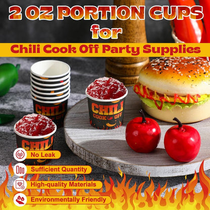 Teenyyou 300 Pcs 4 oz Chili Cook off Decorations Mini Chili Cook off Cups Disposable Food Sample Cups Small Tasting Paper Bowls for Mexican Party Supplies