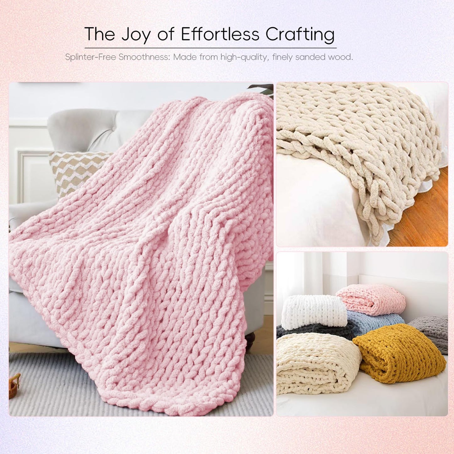 PIRXXIY 65'' Chunky Blanket Loom, Knitting Loom for Custom Hand Knitting Yarn Chunky, Extra Large Chunky Yarn Loom for Beginners DIY Craft Enthusiasts