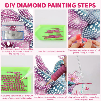 MEIYUDA Flowers Birds Diamond Art Hanging Kits for Adult, Hummingbird Diamond Painting Hanging Kits Ornaments, DIY Special Shaped Rhinestone Window Pendants kit for Home Garden Wall Decor Gift
