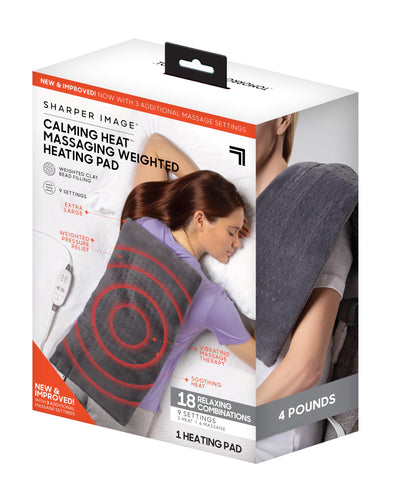 Calming Heat Massaging Weighted Heating Pad by Sharper Image- Electric Heating Pad with Massaging Vibrations, Auto-Off,12 Settings- 3 Heat, 9 Massage- 27 Relaxing Combinations, 12” x 24”, 4lbs
