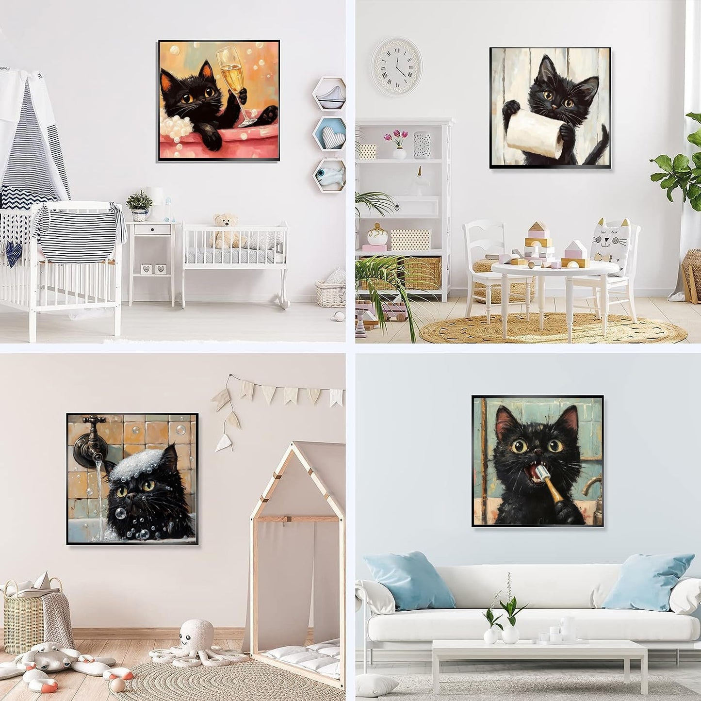 AIBOERL 4 Pack Black Cat Diamond Painting Kits for Adults,Animals in Bathtub DIY 5D Diamond Art Kits Full Drill Diamond Dots Paintings with Diamonds Gem Art and Crafts Home Decor 12x12inch