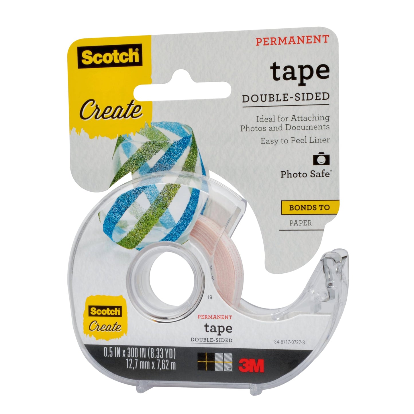 Scotch Create Double-Sided Permanent Tape, 1 Dispenser, 1/2 in x 300 in, Clear, Strong Double Sided Tape for Crafts (002-CFT) (Pack of 2)