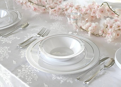 OCCASIONS 120 Plates Pack, Heavyweight Disposable Wedding Party Plastic Plates (7.5'' Appetizer/Dessert Plate, White & Silver Rim)