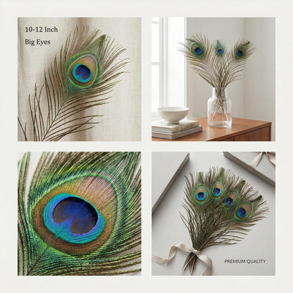 Lamar Big Eyes 40 Pcs 10-12 Inch Peacock Feathers Bulk Feathers for Vases, Home Decor, Wedding Centerpieces, Costumes, and DIY Crafts