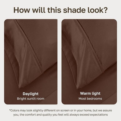 California Design Den King Size Bed Sheets Set - 100% Cotton, 400 Thread Count, Silky Smooth Sateen - Espresso Chocolate Brown