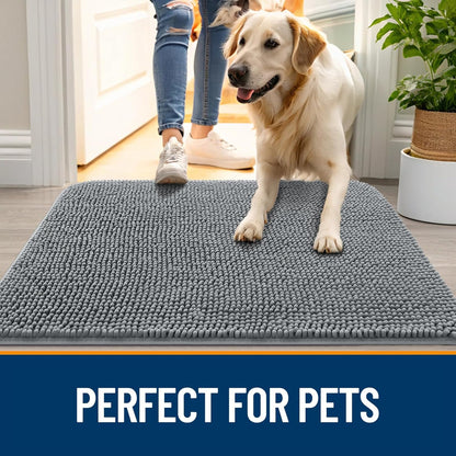 OLANLY Dog Door Mat - Absorbent Non-Slip Chenille Mat for Muddy Paws | 47x24 Inches, Grey