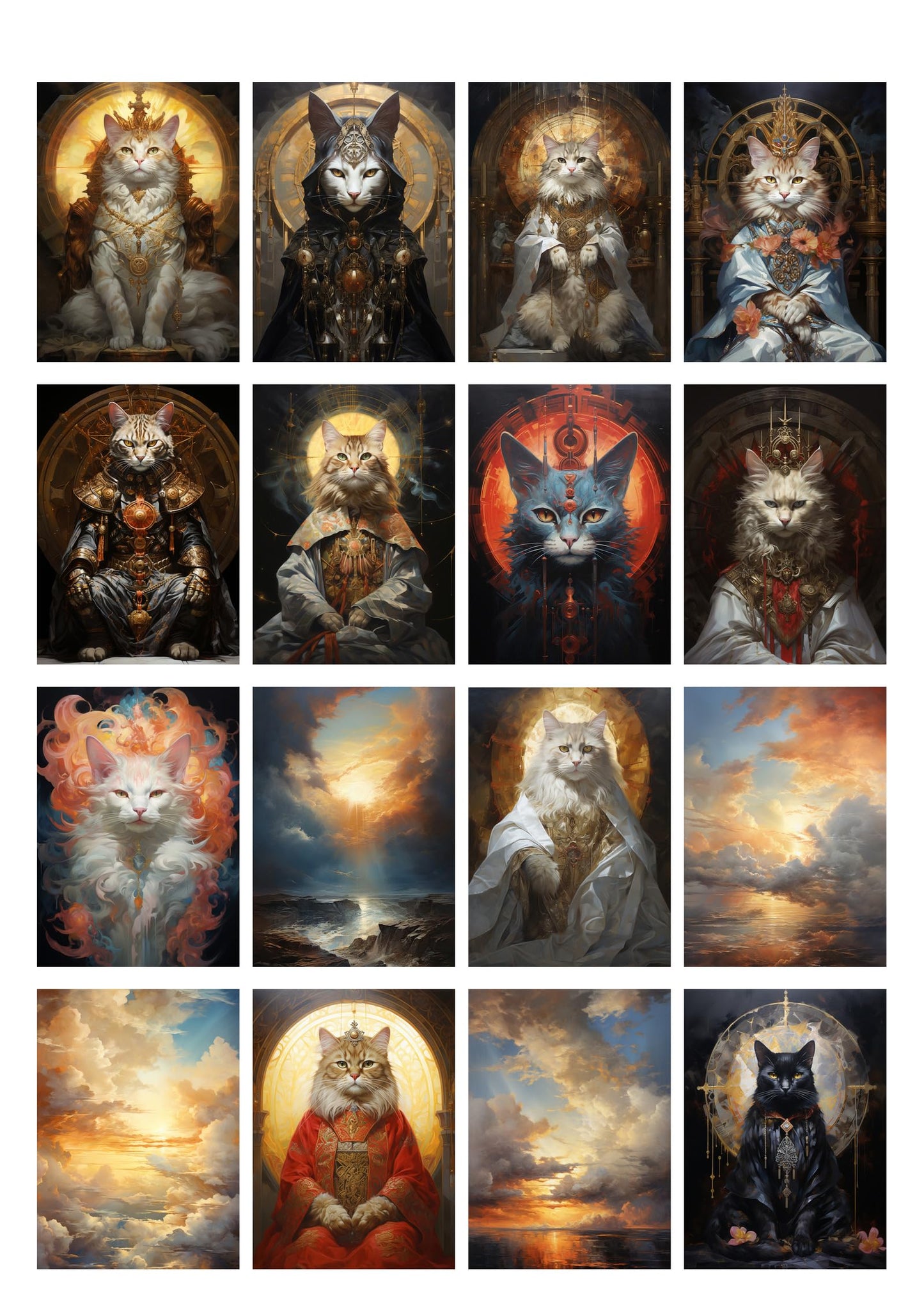 Decoupage Paper Pack (35 Sheets 6"x8") Funny Holy Cats Under Incredible Sunsets FLONZ Vintage Illustration Pictures Cards for Decoupage, Craft and Scrapbooking