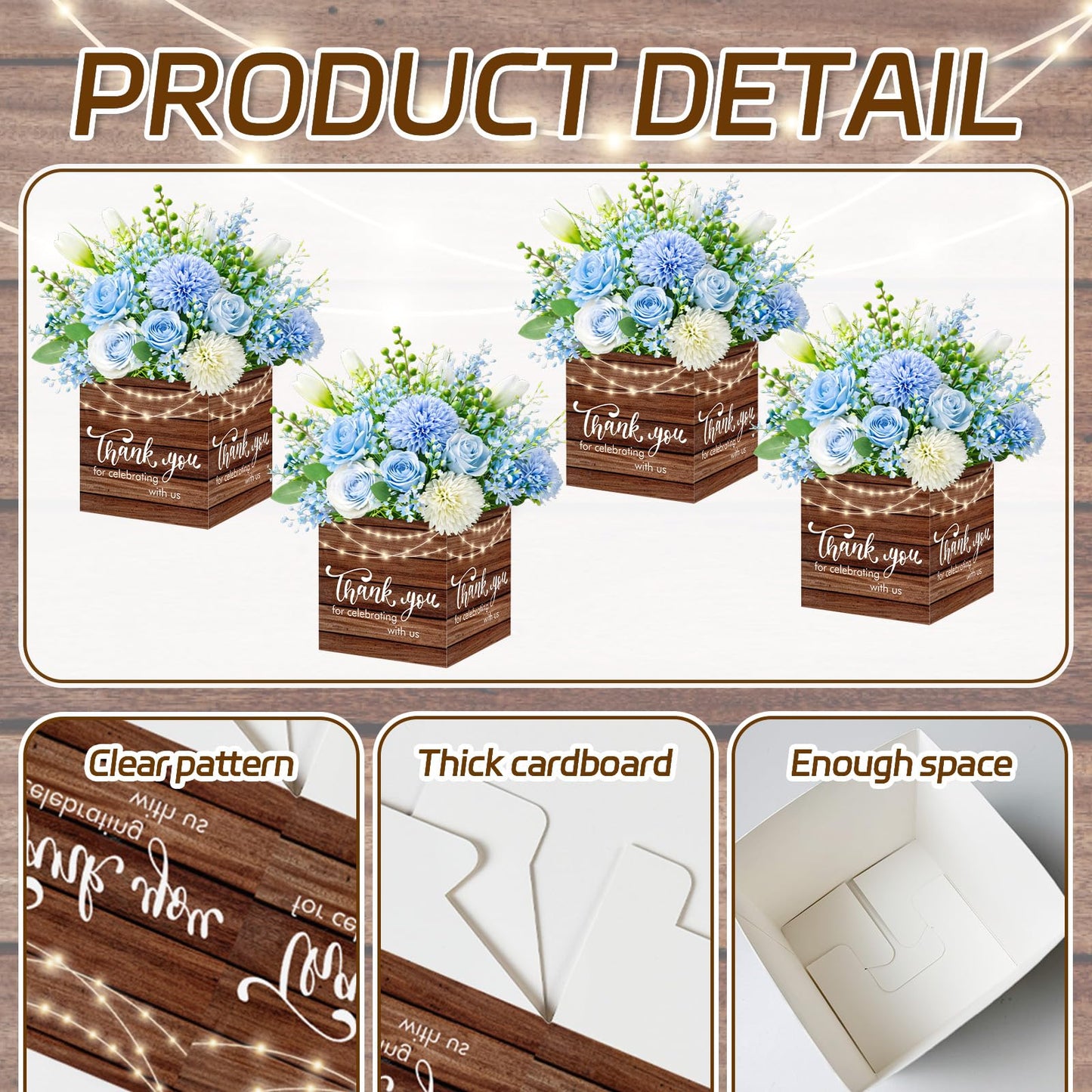 Cinrobiye 24 Pcs Rustic Wedding Table Centerpiece Boxes, 4.7‘’ Thank You Gift Paper Boxes for Engagement, Bridal Shower, Birthday Party Favors