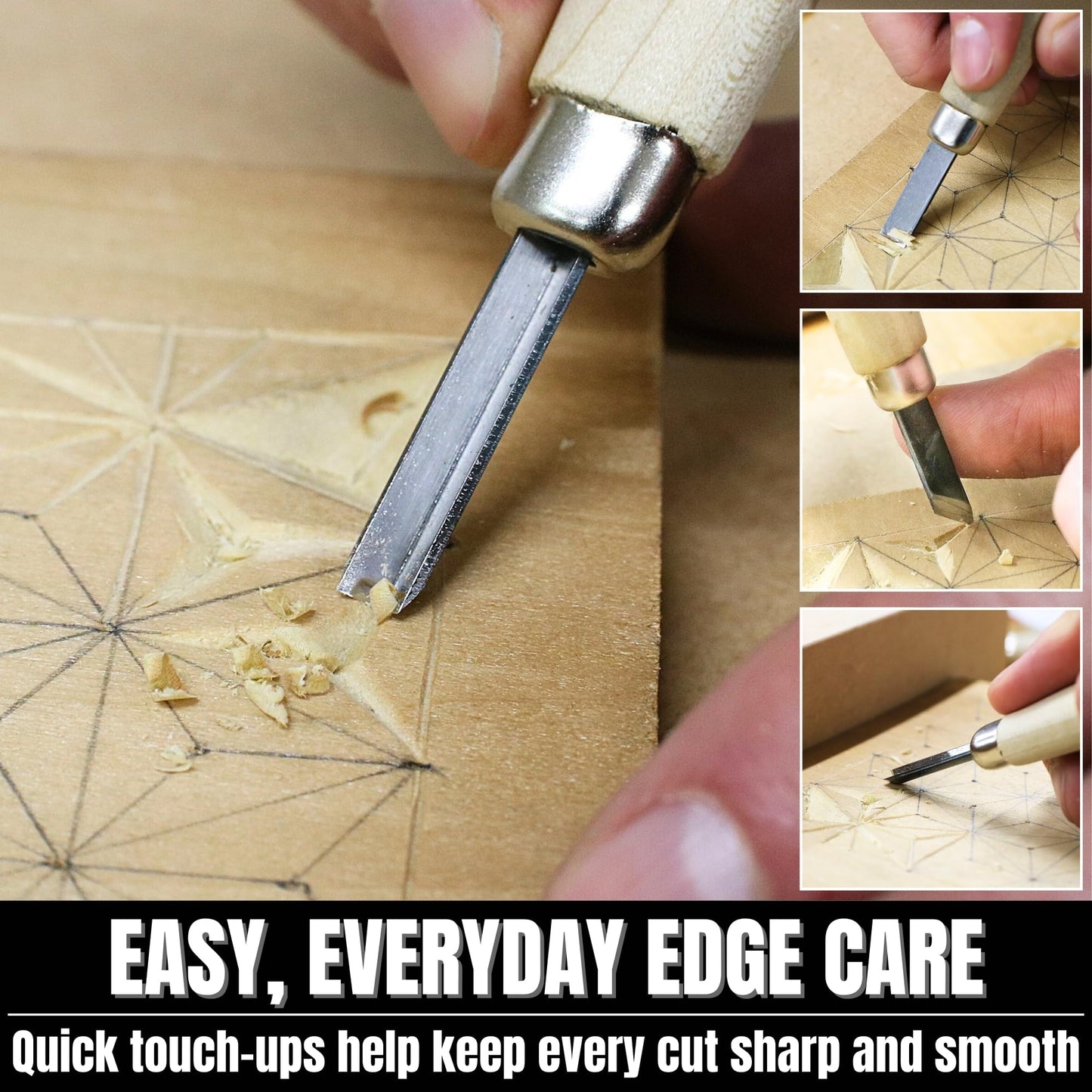 KAKURI Wood Carving Tool Sharpening Kit - Quick & Easy Strop System for Polishing & Deburring - Abrasive Stropping Cloth, Angled Strop Block, Blade Oil Applicator - Made in Japan