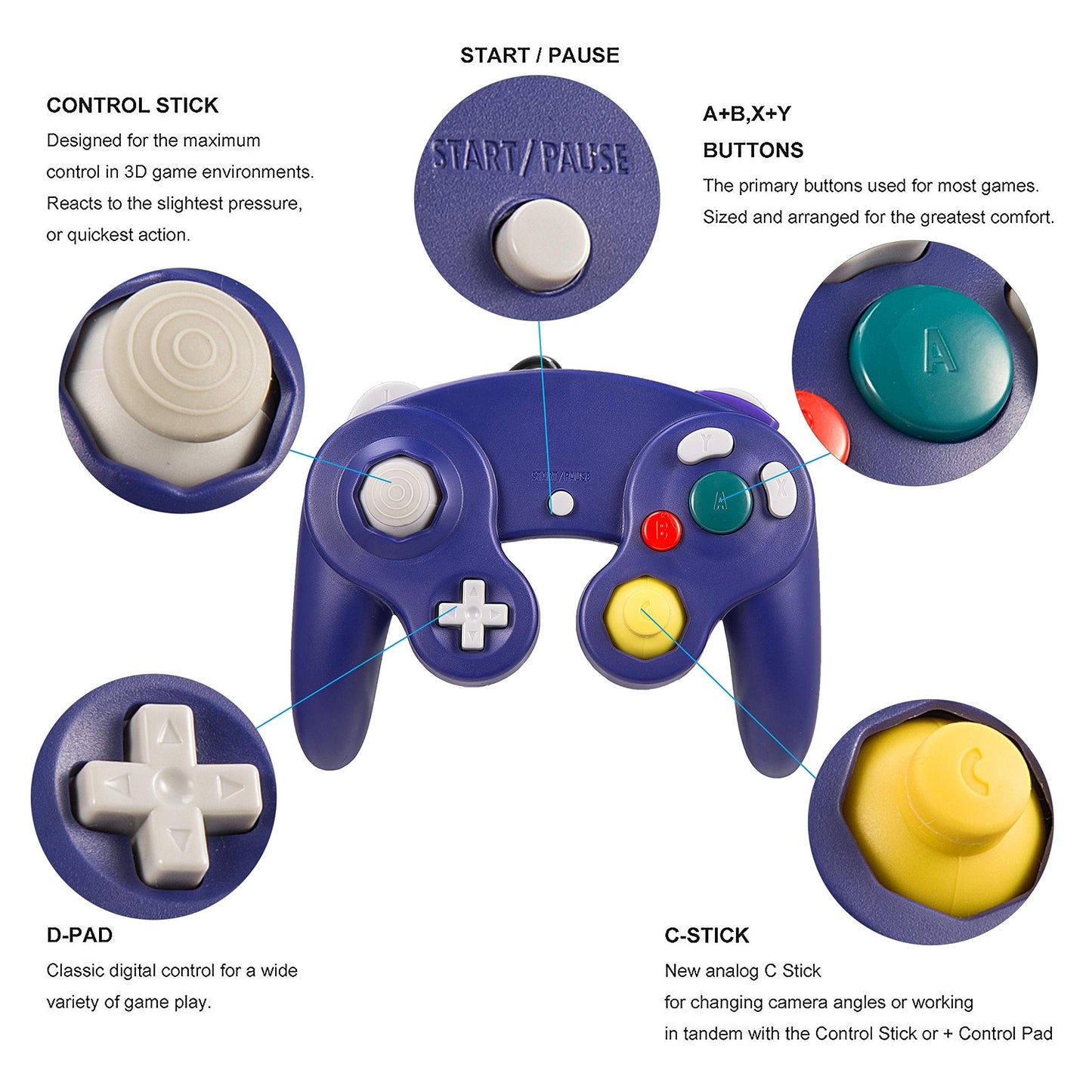 miadore 2 Pack Wired GC NGC Controller Gamepad Joystick Compatible for Gamecube & Wii Console