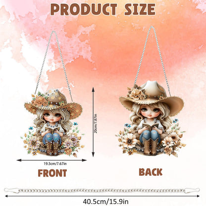 DOMROM Cowgirl Diamond Art Hanging Kits for Adults Beginners, Special Shaped Crystal Diamond Painting Cowgirl Pendant, DIY Diamond Art Suncatchers for Home Garden Wall Decor Gift
