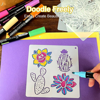 25 PCS Cactus Stencils for Painting, Stencils for Crafts Reusable 6 x 6 Inch Succulent Templates for Wood Signs Journals Planters Canvas and Desert Decor