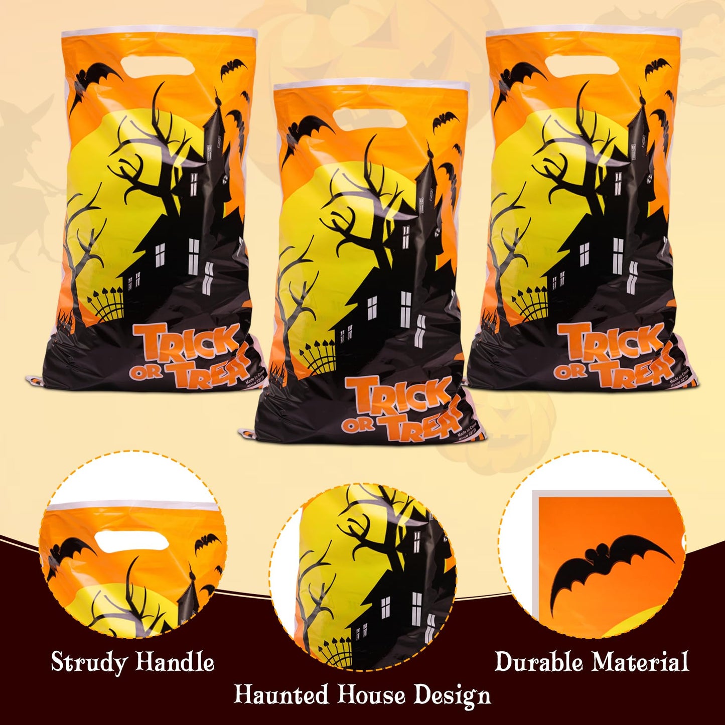 Srenta Halloween Bags - 50 Piece Set, 11x17 Inches, Plastic, Candy, Goody, Gift, Party Favor Supplies