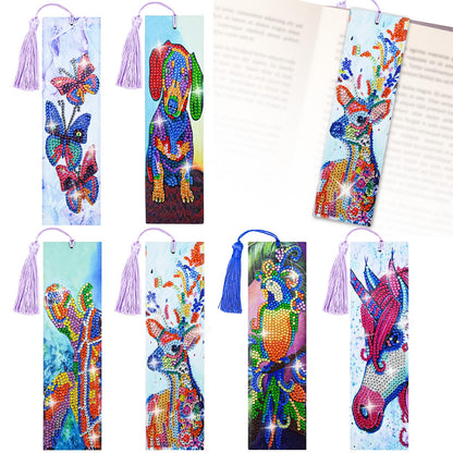 LINGFANG 6 Pcs Diamond Painting Bookmark, Animal DIY Book Makers for Adults Book Lovers, Diamond Art Beginners, Small Diamond Art Kits, Paint by Art Crafts Supplies Gift for Women Girls (Dog)