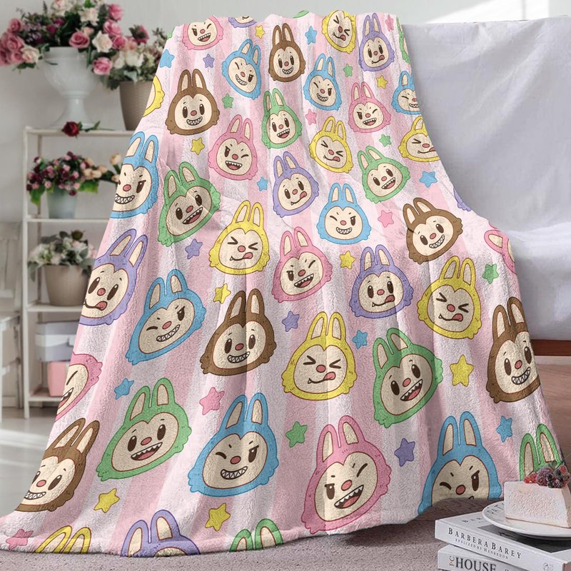 Pycat Cute Macaron Flannel Throw Blanket, Monster Stars Birthday Gifts for Men Women Adults, Stripes Soft Blankets for Bedding Sofa 50 x 60 Inches