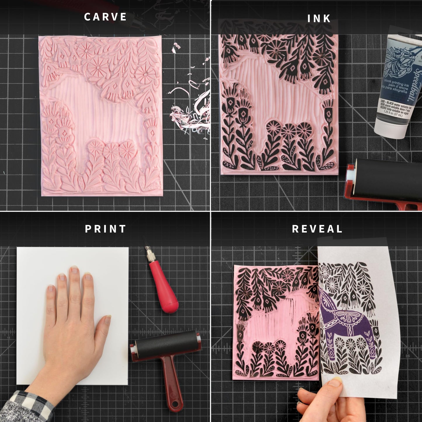 Speedball 3471 Super Value Block Printing Starter Kit – Includes Ink, Brayer, Lino Handle and Cutters, Speedy-Carve