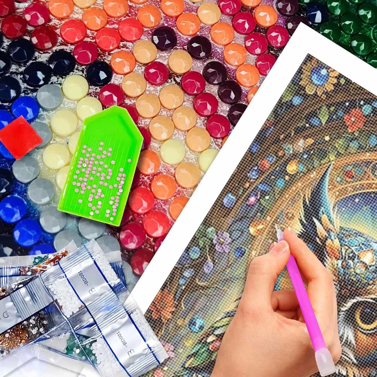 JATOK Large Diamond Art Kits for Adults, Full Round Drill Owl 5D Diamond Painting Kits for Beginners, DIY Gem Art Crafts Picture for Gift Home Wall Decor, 40x70cm/15.7x27.5inch