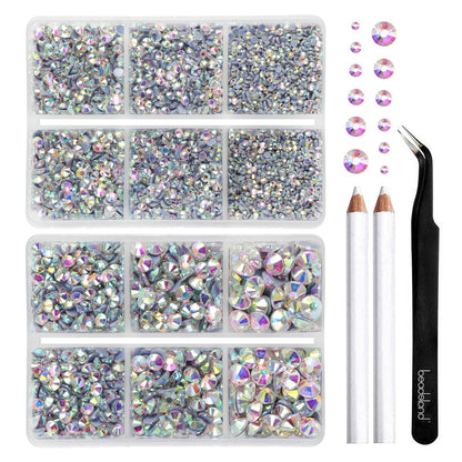 BEADSLAND Hotfix Rhinestones, 6080PCS AB Rhinestones for Clothes Crafts Mixed 6 Sizes with Wax Pencil and Tweezers Kit, SS6-SS30, Crystal AB