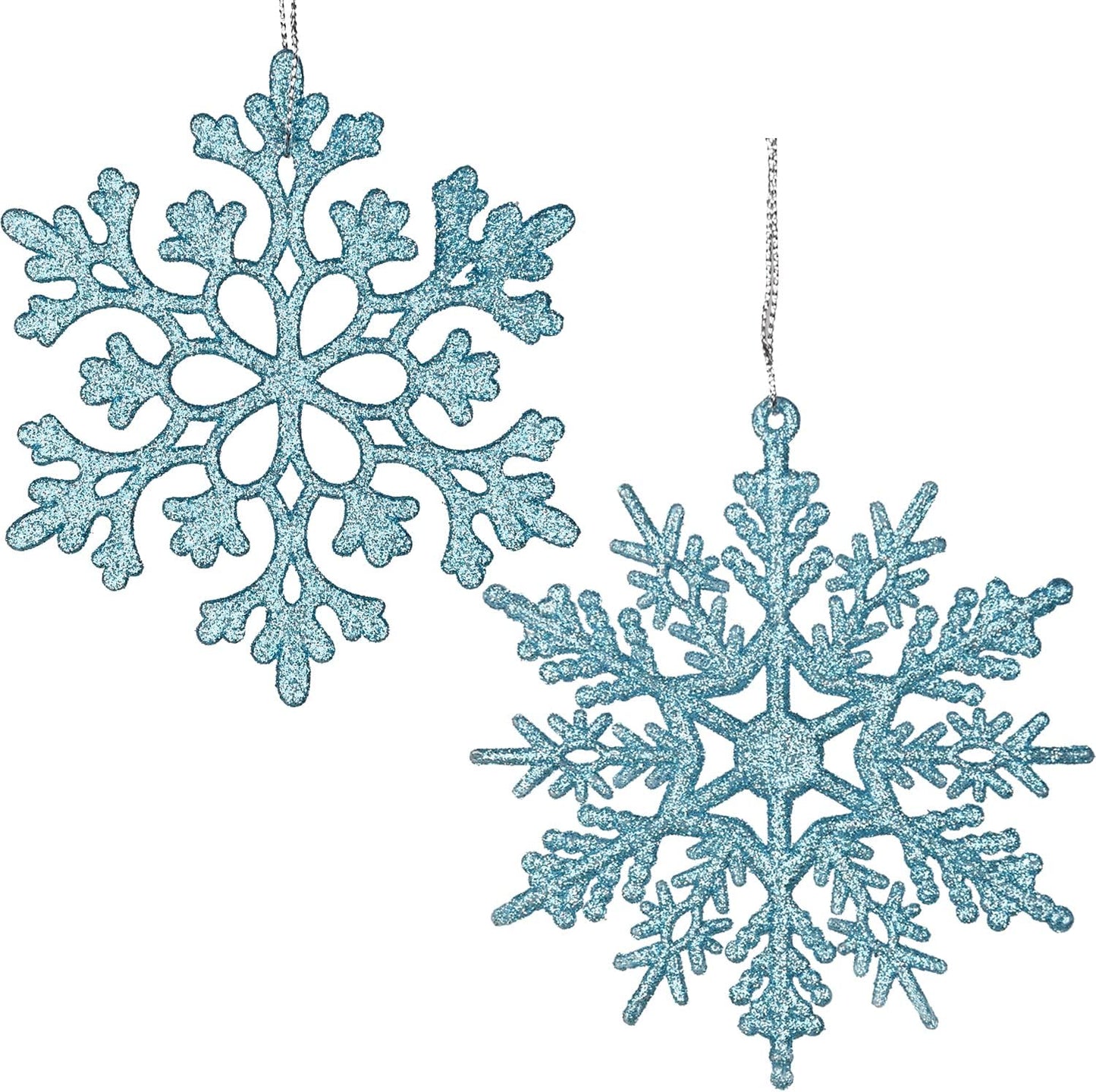 DearHouse 36pcs Plastic Snowflake Ornaments, Tiny Sparkling Glitter Snowflake Decorations on String for Christmas Trees