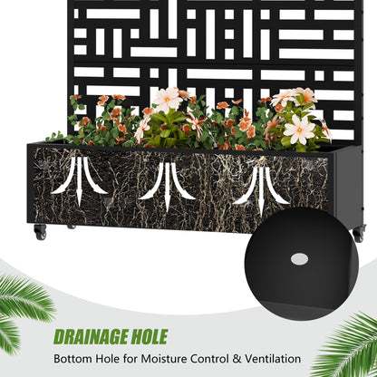 Wooakway Raised Garden Bed with Trellis, 72" H x 47" W Metal Planter Box with Privacy Screen and Wheels, 52 Gal Large Outdoor Mobile Planter for Patio, Balcony, Backyard, Climbing Plants, Black