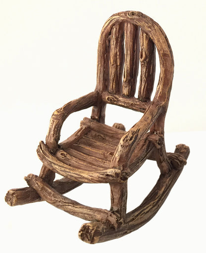 GlitZGlam Miniature Fairy Garden Furniture 3-Piece: Rustic Wood Bench, Rocking Chair and Miniature Table for The Garden Fairies