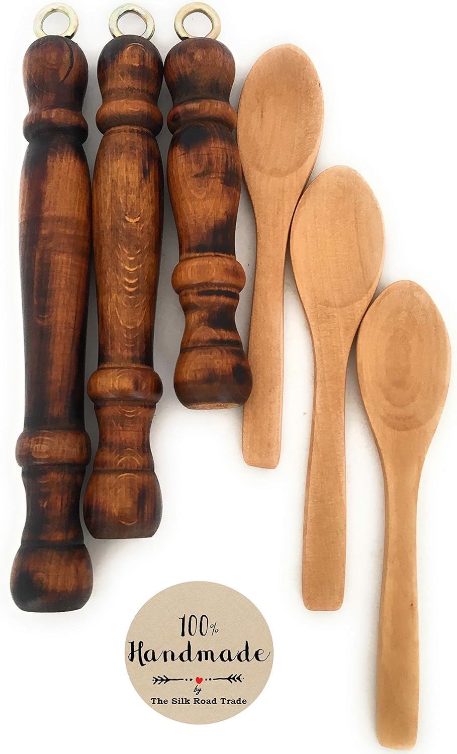 Replacement Wooden Handle for Copper Coffee Pot, Teapots, and Multi-Purpose Mini Wooden Spoon, 3 Handles