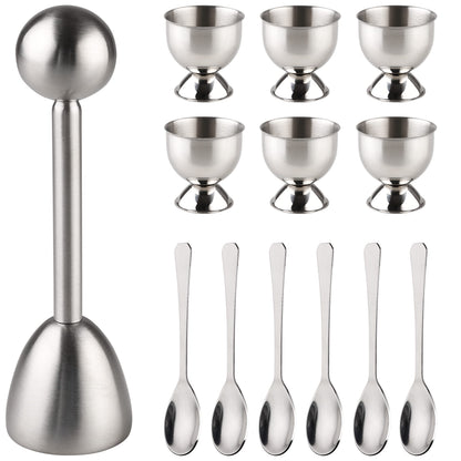 Egg Cracker Topper Set of 13 Egg Cups for Soft Boiled Eggs Tool Set Includes 1 Egg Topper Cracker 6 Egg Cups 6 Spoons (egg cup 13)
