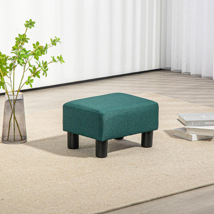 HOMCOM Ottoman Foot Rest, Small Foot Stool with Linen Fabric Upholstery and Plastic Legs, Cube Ottoman for Living Room