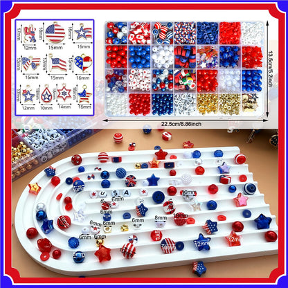 2100Pcs 4th of July Patriotic Beads Kit, Independence Day Bead Red White and Blue Polymer Clay Beads for Bracelets Jewelry Making Acrylic Round Star Letter Loose Beads with USA Patriotic Star Charms