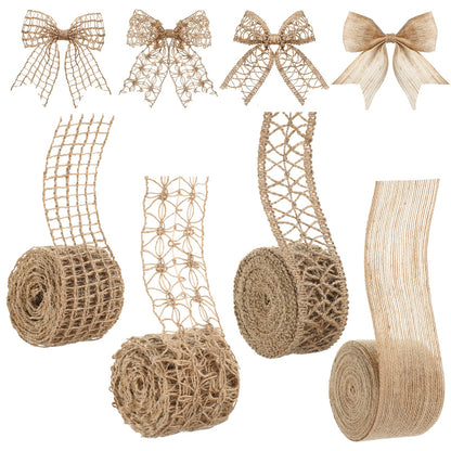 4 Rolls Burlap Ribbon Wired Natural Jute Burlap Lace 1.6-2 Inch x 16.4 Yard Wrapping Ribbon for Crafts, Big Bows, Wedding Gift Wrapping, Rustic Outdoor Decoration, Wreath, Holiday Party DIY Home Decor