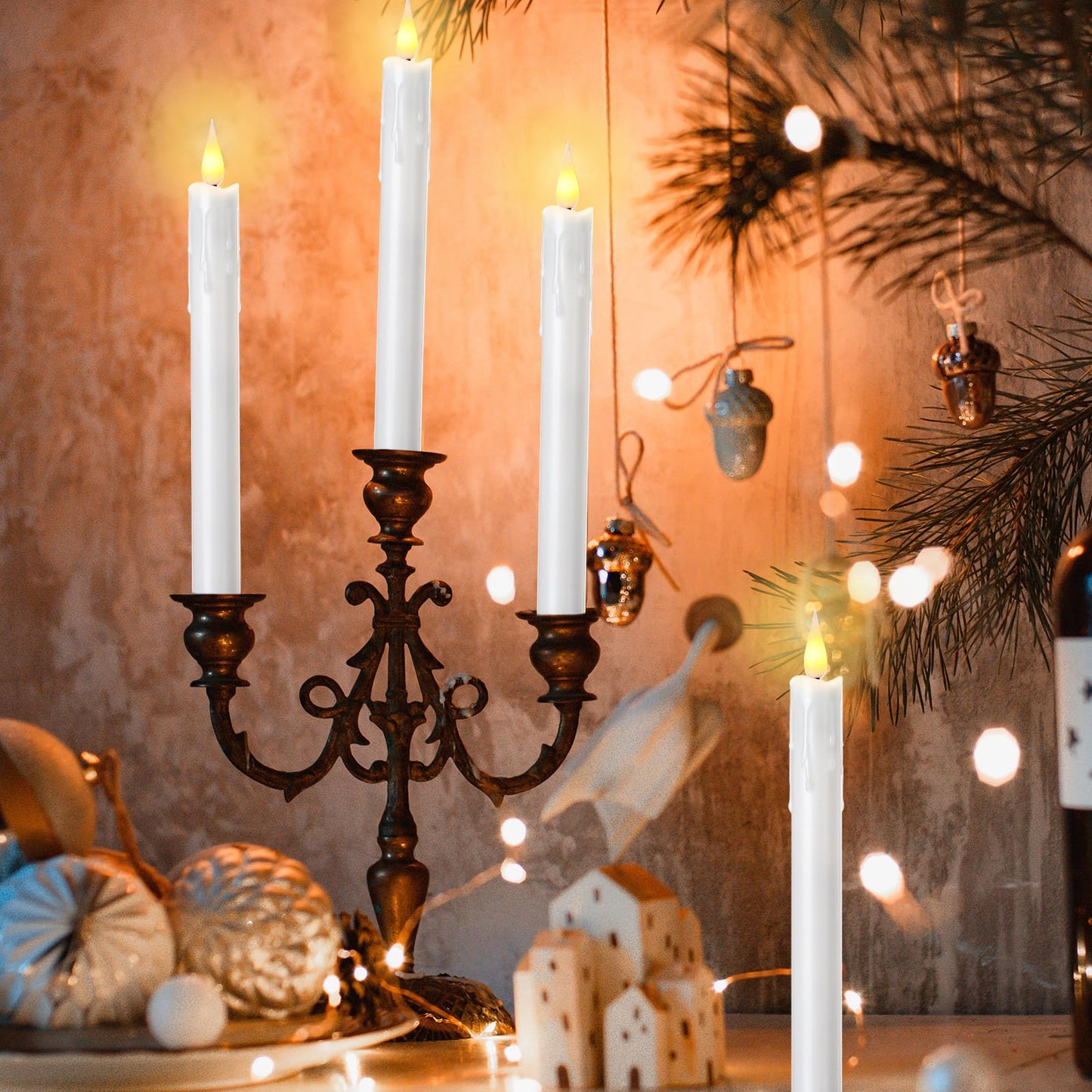 Baquler 50 Pcs 8.9 Inch White Flameless Taper Candles Dripless Battery Operated LED Flickering Candlesticks Window Candle with 3D Flickering Flame for Easter Home Wedding Church Decor
