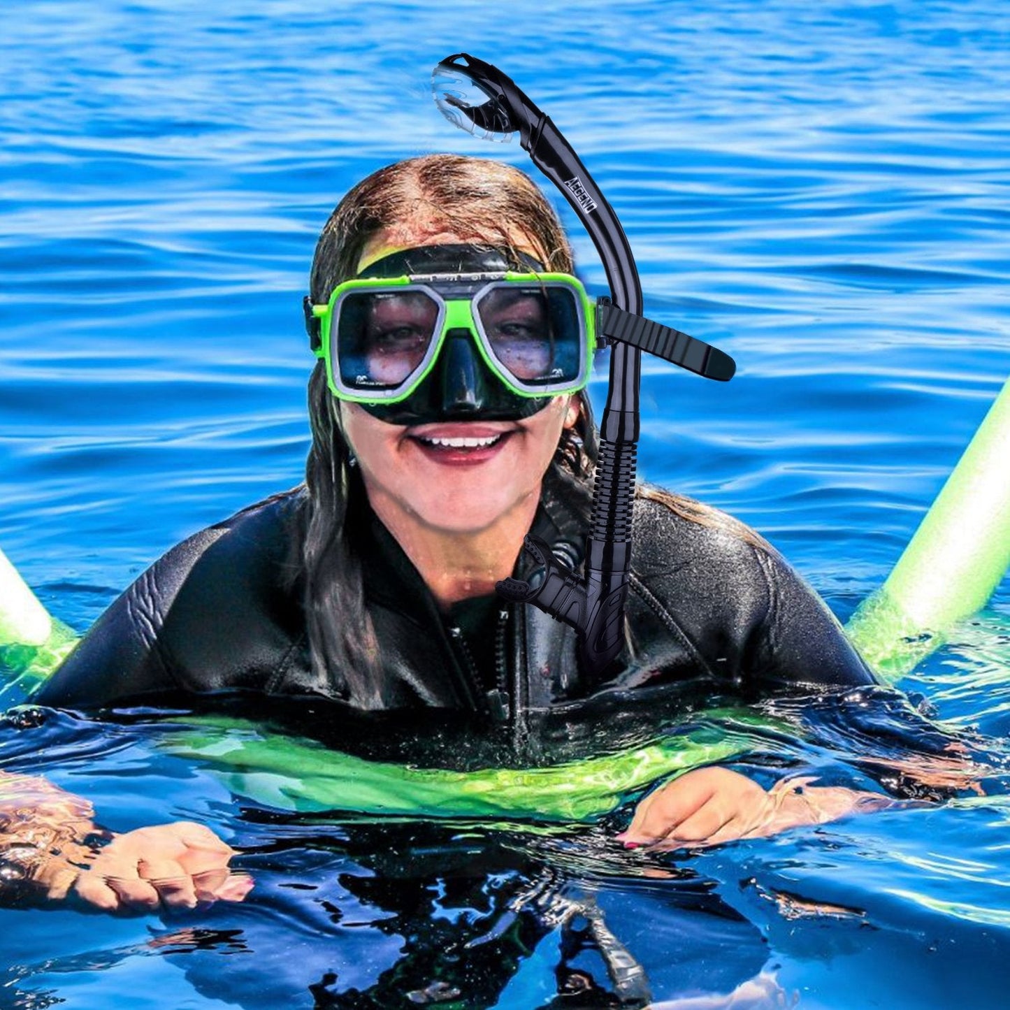 Aegend Dry Snorkel, Easy-Breath Free Diving Snorkel for Snorkeling Scuba Diving Freediving Swimming, with Top Dry Valve and Food-Grade Silicone Mouthpiece for Adult Youth, Black