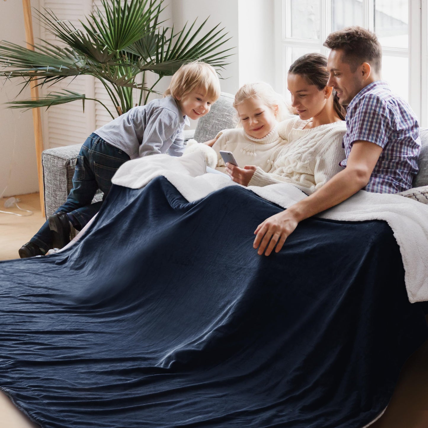 Bedsure GentleSoft Sherpa Fleece Blankets Queen Size for Bed - Thick and Warm, Soft Fuzzy Plush Queen Blanket for Winter, Grey, 90x90 Inches