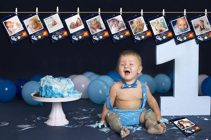 OZCZKZZ Space Photo Banner+Space High Chair Banner,First Birthday Decorations Picture Banner,Astros Birthday Party