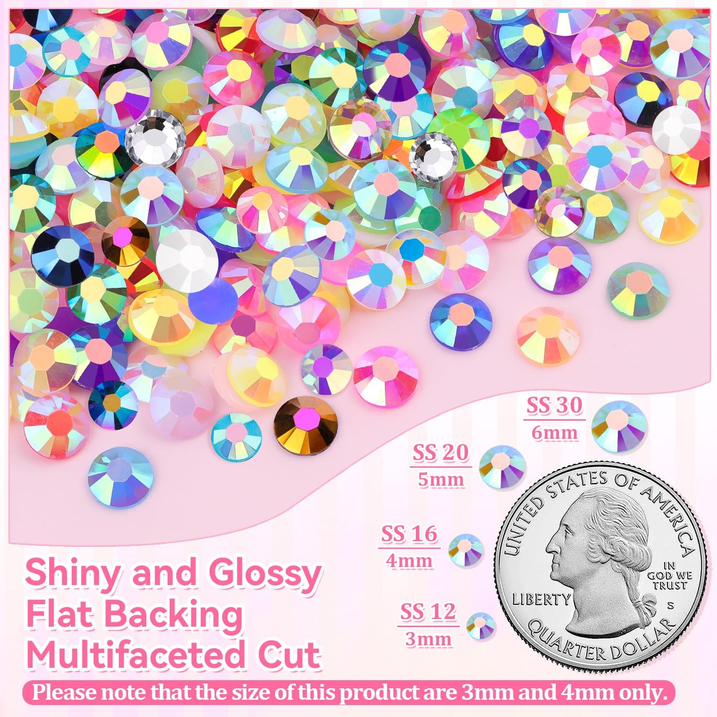 30000Pcs Resin Rhinestones for Bedazzling Kit, 2 Boxes Multicolor 3mm&4mm Bedazzled Crystal, Flatback Gems with 3Pcs 10ml B7000 Jewelry Glue for DIY Crafts Clothing Nail Art Makeup