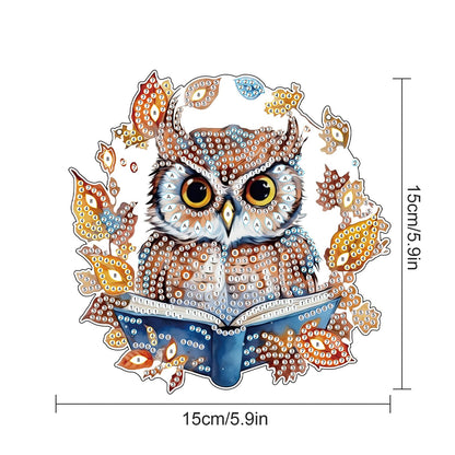 AiYuanzsh Owl Diamond Painting Hanging Kit, 5D DIY Acrylic Special Shaped Rhinestone Diamond Art Pendant Ornament with Leaf Wreath for Wall, Door, or Garden Decor, Birthday & Holiday Gift for Adults