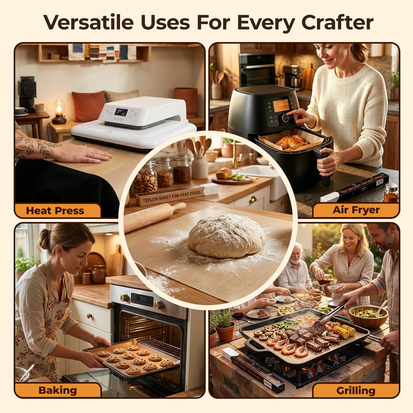 10 Pack PTFE Sheet for Heat Press - 16" x 12" Non Stick PTFE Sheets for Vinyl Heat Press Washable Reusable Heat Resistant Craft Mat