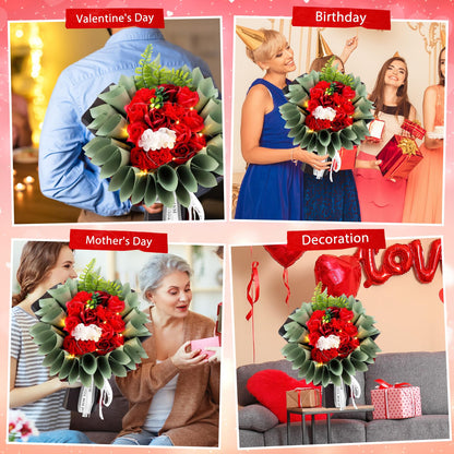 Suncalla Money Flower Bouquet Kit DIY Artificial Soap Rose Gifts with LED Light Kit, Fake Floral Rose Bouquet with Gift Bag Set for Graduation Anniversary Wedding(Red)