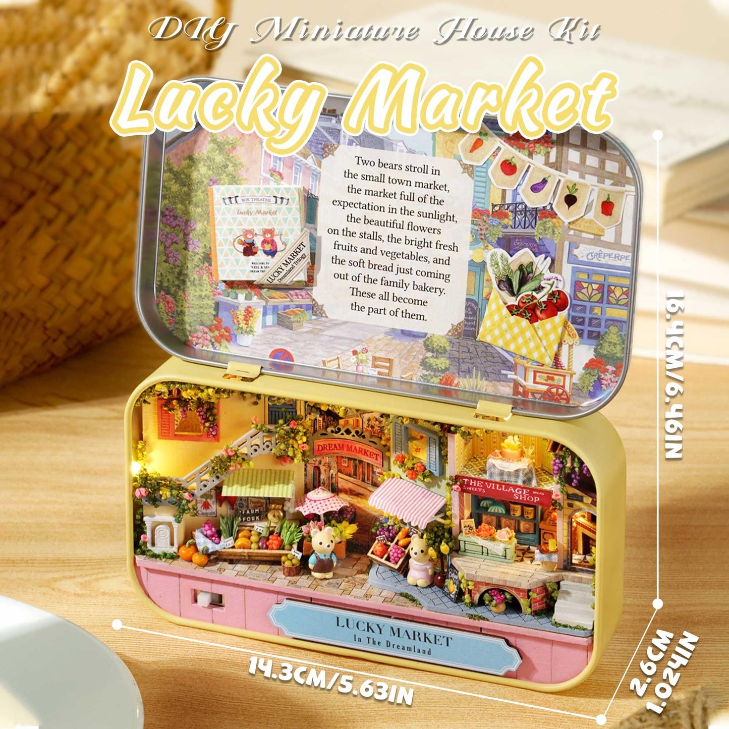 Kisoy Dollhouse Miniature with Furniture Kit, Handmade DIY House Model for Teens Adult Gift (Lucky Market)
